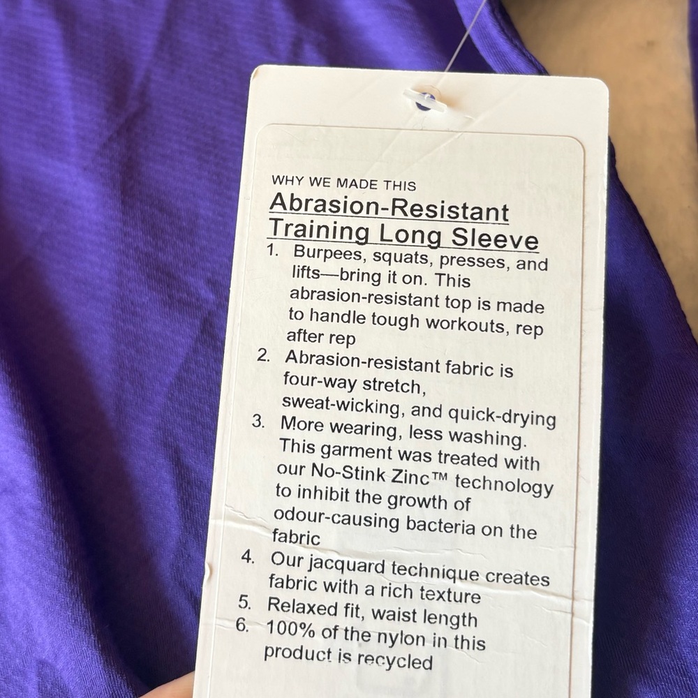 RARE NWT Lululemon Abrasion-Resistant Training Long-Sleeve ShirtPetrol Purple - Picture 5 of 7